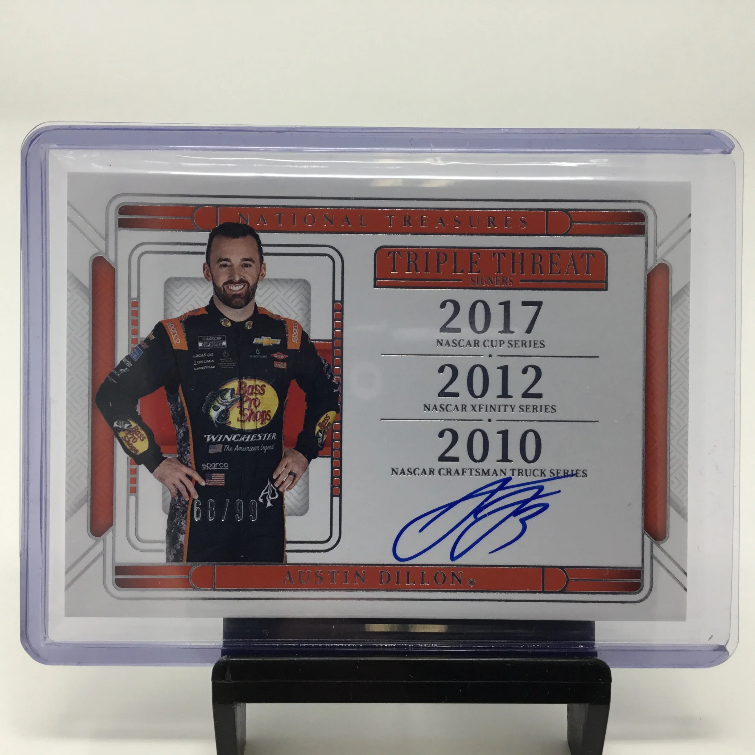Austin Dillon 2025 National Treasures Triple Threat Signers Autographed Card 68/99