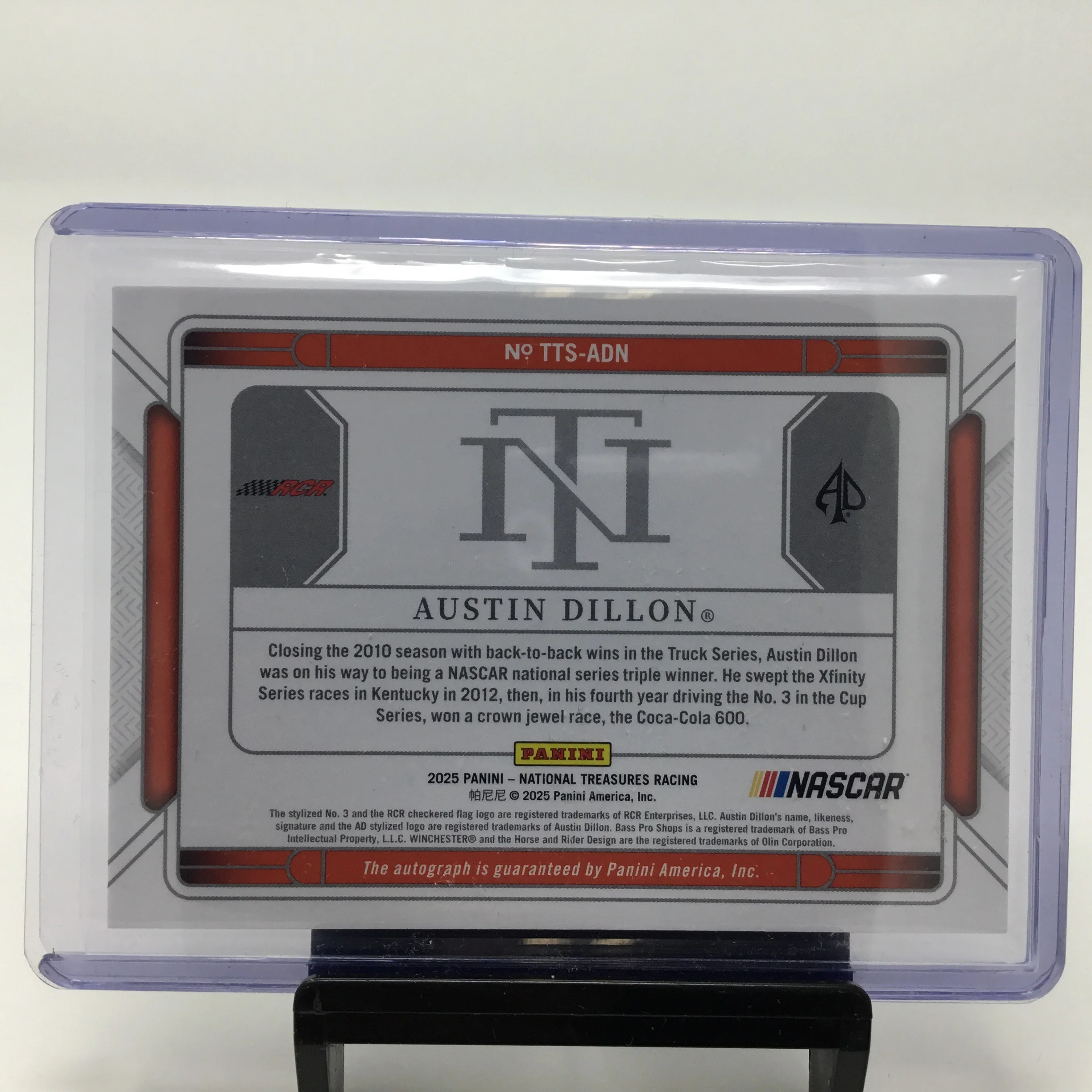 Austin Dillon 2025 National Treasures Triple Threat Signers Autographed Card 68/99 - Image 2