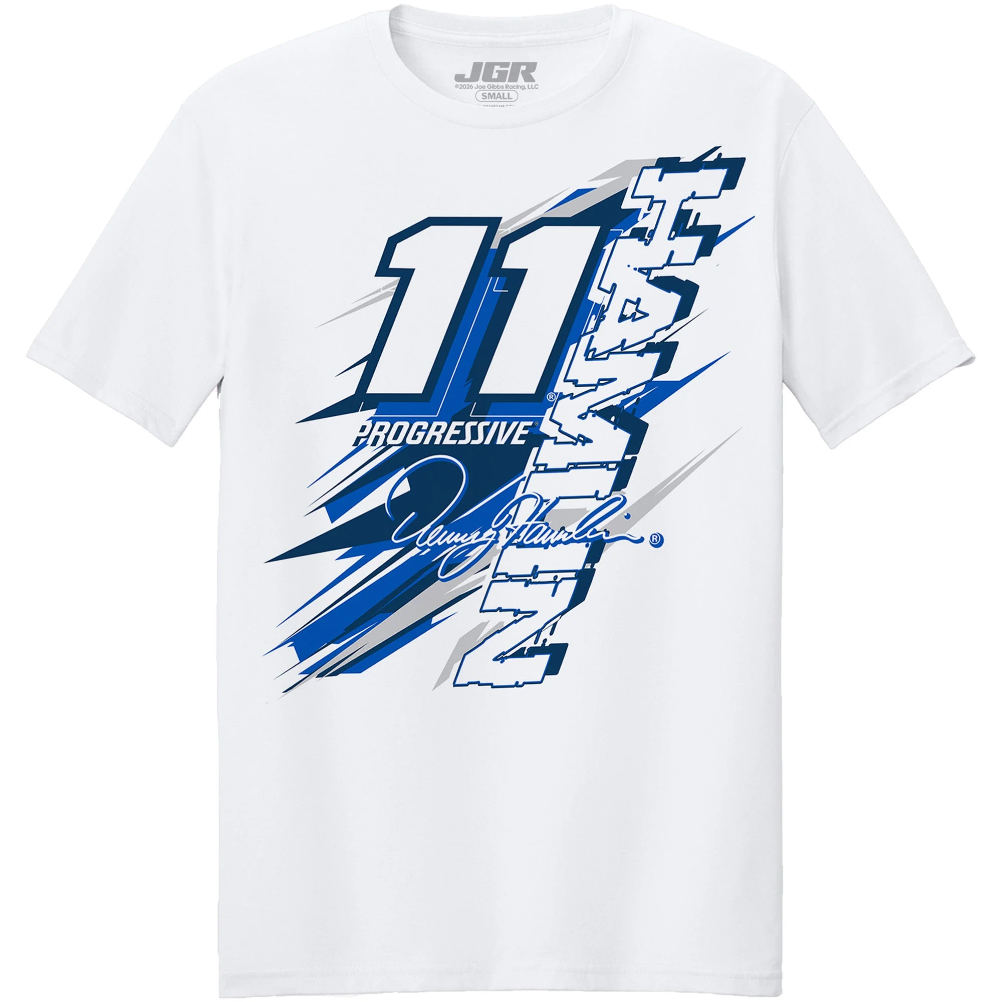 Denny Hamlin Progressive White 2-Spot T-Shirt - Image 2