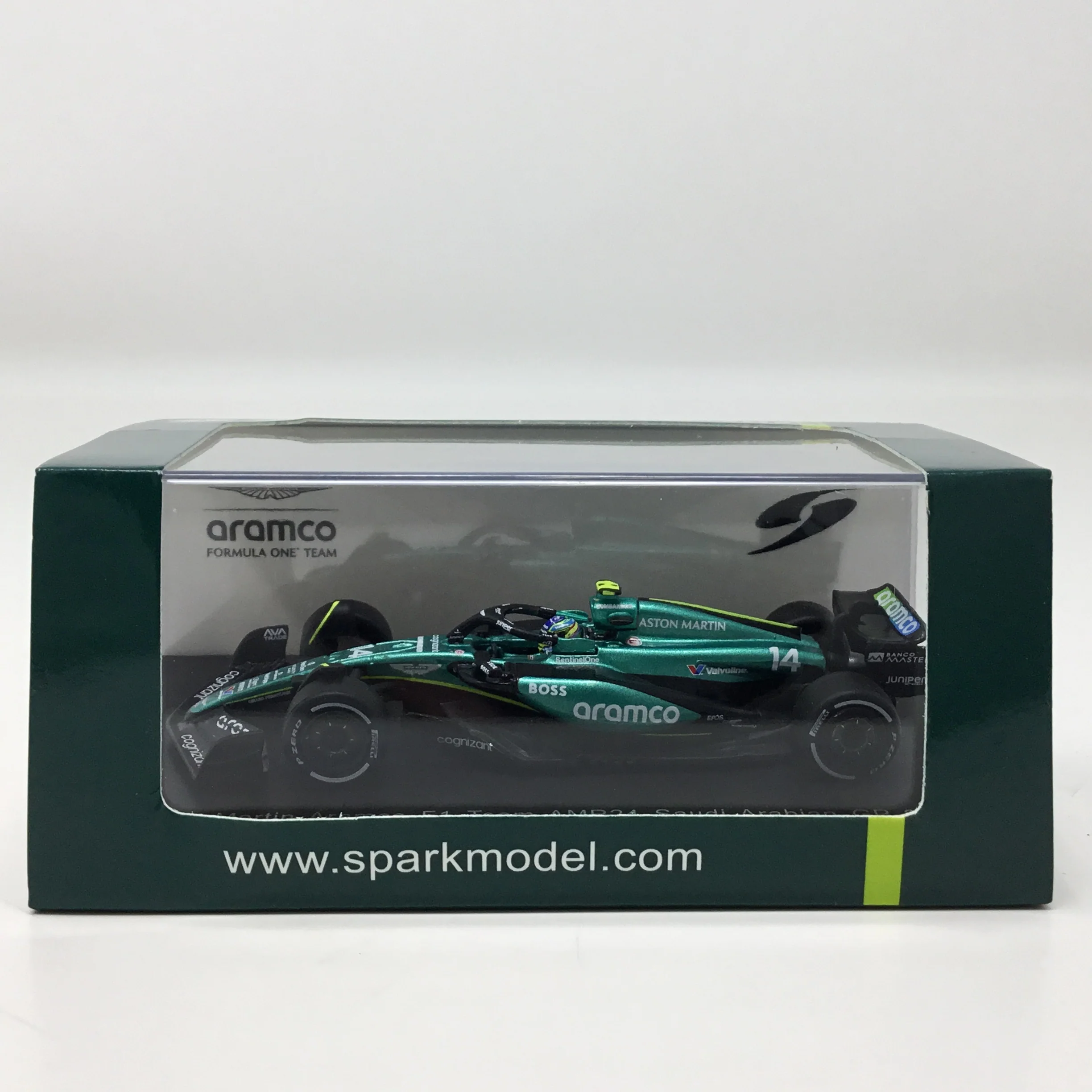 Fernando Alonso 2024 Aston Martin Aramco AMR24 Spark F1 1:64 Diecast