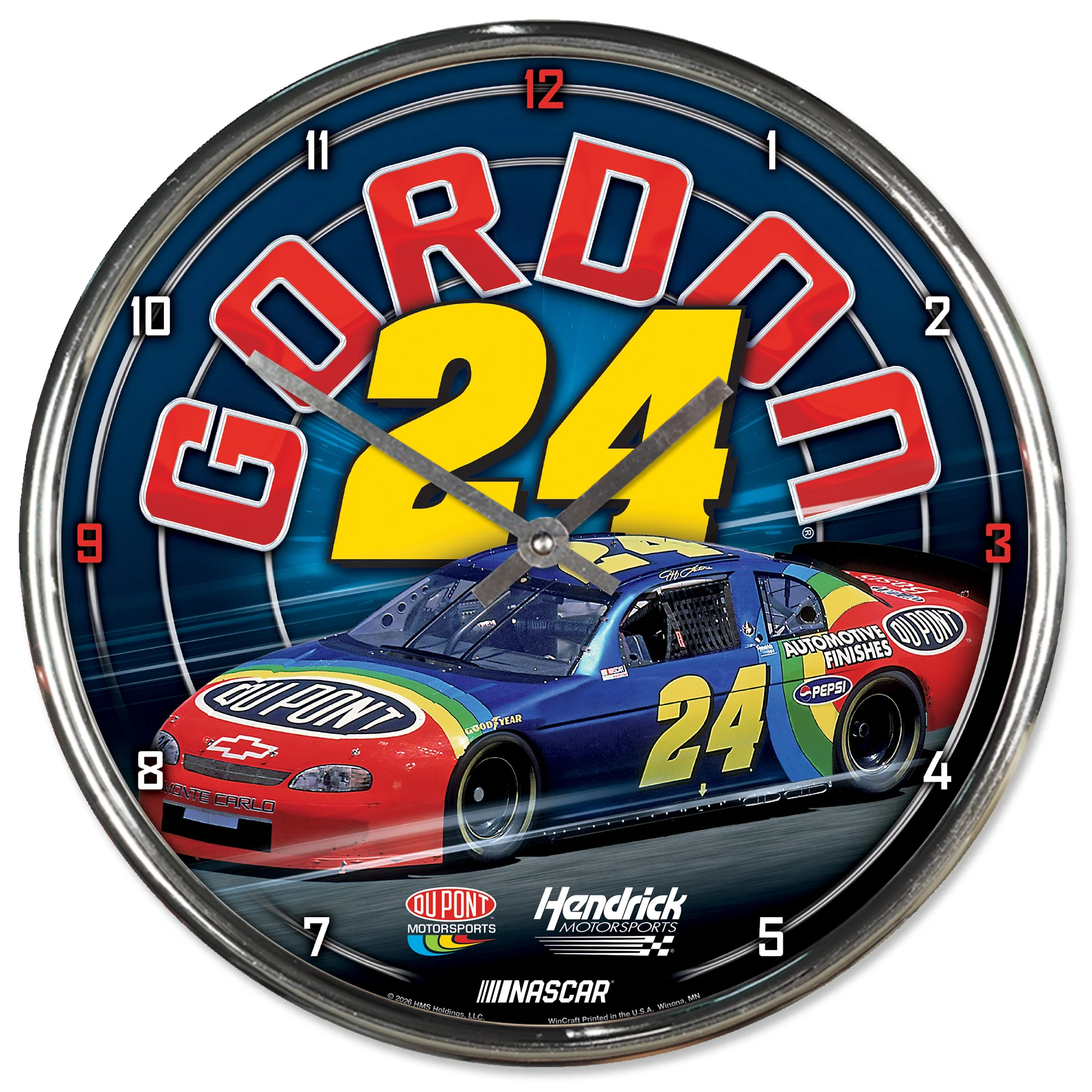 Jeff Gordon DuPont Rainbow Chrome Horn Wall Clock *PREORDER*