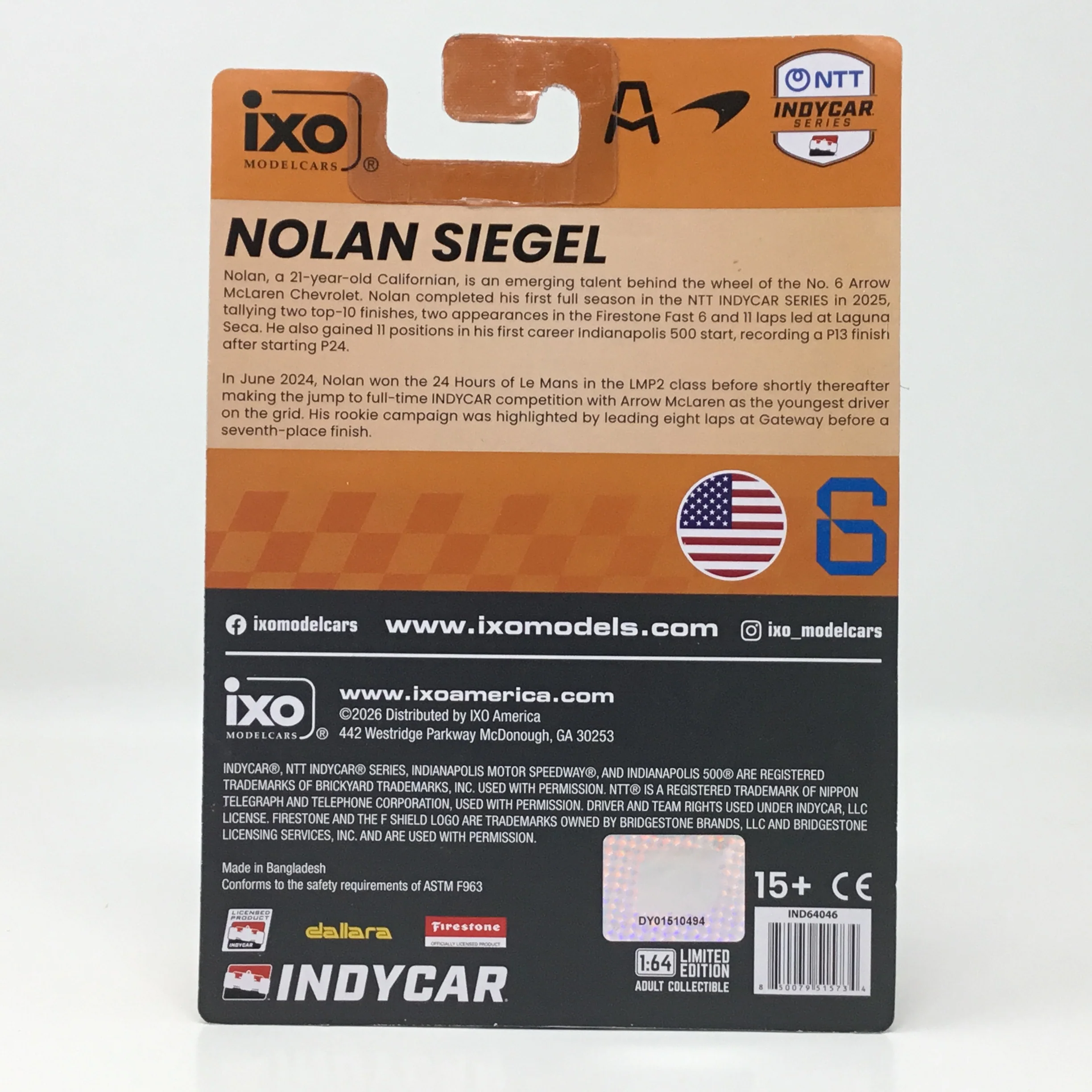 Nolan Siegel 2026 NTT Data / Arrow McLaren 1:64 Diecast - Image 2